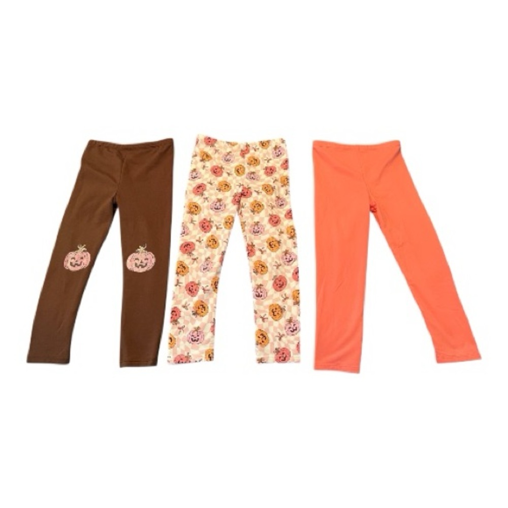 Girls Emma & Elsa Leggings Lot Size 6/6X 3 Pairs Pumpkin Fall Fleece Lined